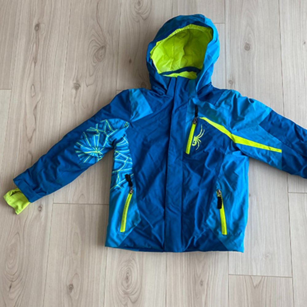 Kids Blue and Neon Green Hooded Winter Jacket
